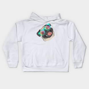 happy pug dog in rainbow glasses Kids Hoodie